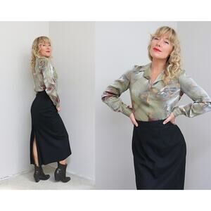 1980's Vintage Isaac Hazan Black Wool Midi Skirt ~ Women's MD LG 30" 31" Waist